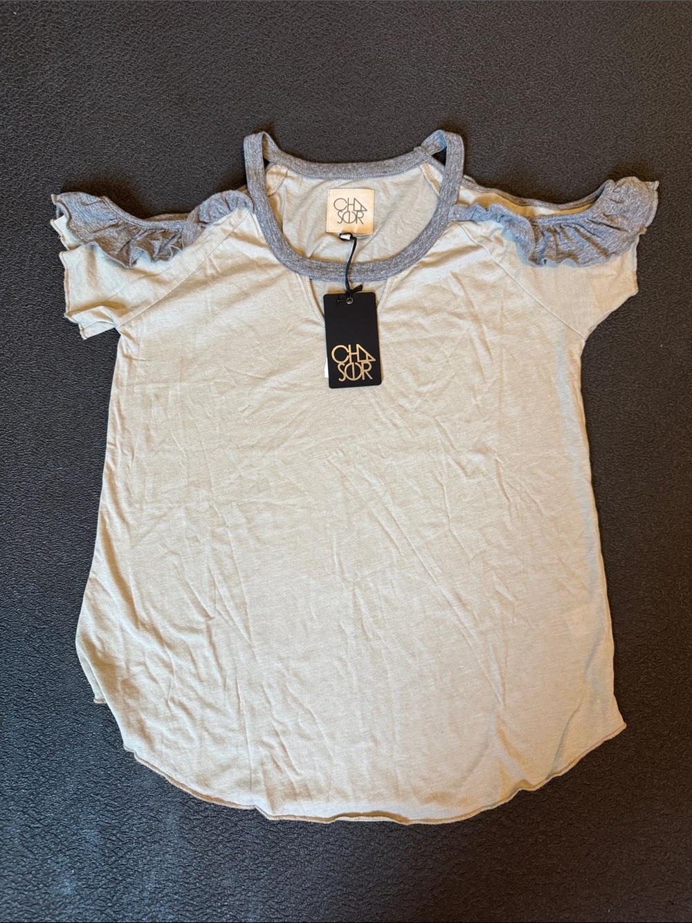 Chaser Cold Shoulder Ruffle-Trim Tee in Light Blue